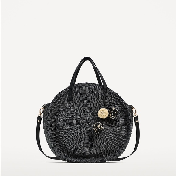 Zara Handbags - Zara Black Round Straw Bag